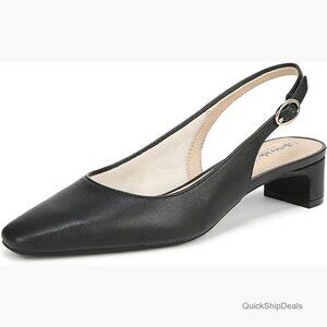 Faux Leather Slingback Kitten Heel Pump with Adjustable Buckle